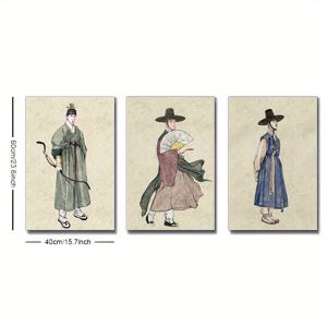 TEMU 3pcs/세트 프레임 엘레강트 캔버스, 스타일리시 홈 미적 선택 한국 궁전, 한국 미술 포스터, 한국 학자, 한국 남성 한복, 레트로 벽 미술 포스터, 간단한 벽 미술 포스터, 침실, 카페, 바 장식, 거실, 2D 평면
