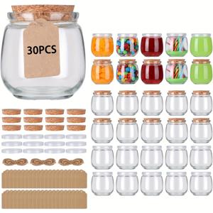 TEMU 10/20/30개 200ml 유리병 코르크 뚜껑 포함 - 재사용 가능한 밀폐 메이슨 병 (식품 보관, 캔닝, DIY 공예, 결혼 선물 및 수제 향신료용) - 손세척 전용, 다목적 주방 및 가정 정리