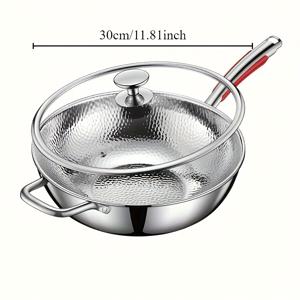 TEMU 건강에 안전한 SUS304 스테인리스 스틸 무코팅 프라이팬 - 인덕션 & 가스레인지 호환, 스크래치 방지, 쉬운 세척 평평한 바닥 설계, 건강한 요리용 주방 필수품, 세련된 디자인, 주방 도구, 일상적인 요리에 적합