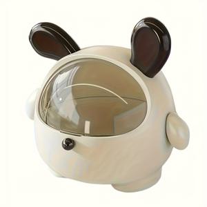 TEMU 1개 귀여운 토끼 모양 투명 뚜껑 및 사이드 핸들 다용도 보관함, 고급 메이크업 케이스 또는 데스크탑 쓰레기통으로 사용 가능, 내구성 있는 플라스틱 보석함|쓰레기통