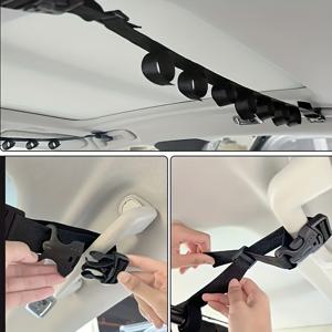 TEMU 2pcs 블랙 나일론 차량 낚시대 홀더 랙, 조절 가능한 스트랩이 있는 부유형 선반 디자인, SUV, 웨건, 밴 및 더 큰 하치백용 - 낚시 장비에 안전하고 쉽게 접근할 수 있습니다. SUV 낚시대 홀더 랙 | 세련된 보관 솔루션 | 조절 가능한 스트랩