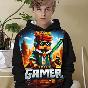 TEMU 왕관 & 스파이시 게이머 그래픽이 있는 남아용 3D 프린트 후드 스웨트셔츠 - 캐주얼 긴소매 풀오버, 레귤러 핏 봄/가을 야외용 스포츠 셔츠 (하이킹 & 야외 활동용), 하이킹 의류, 재미있는 디자인, 편안한 착용감