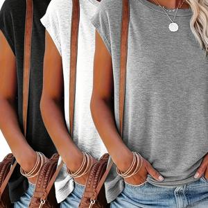 TEMU 3개 여성용 캐주얼 루즈핏 라운드넥 티셔츠 - 솔리드 컬러 반팔 티, 블랙 & 민트 그린 & 핑크 | 통기성 좋은 여름 상의, 세탁기 사용 가능, 캐주얼 웨어 & 라운지웨어, 다용도 의류, 디자인, 부드러운 소재, 편안한 핏 탑, 일상복, 심플한 디자인, 가벼운 원단, 베이직 티셔츠, 릴랙스 스타일