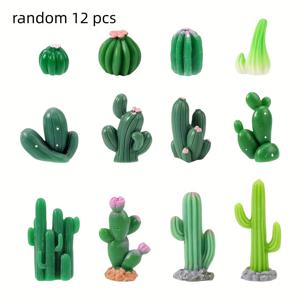 TEMU 미니 인조 선인장 장식 12개 세트. 작은 녹색 다육 식물 레진 모델이 특징이며 케이크 삽입에 적합하며 인형의 집, 요정 정원, 요정 정원 및 코티지 정원의 미니어처 조경 장식에 적합합니다.