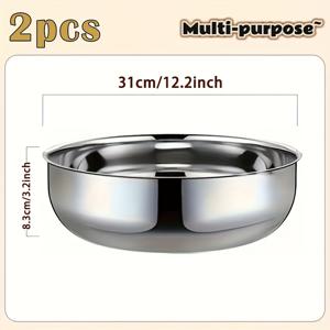TEMU 2개 대용량 스테인레스 스틸 그릇 12.2인치, 혼합용 그릇, 은색 거친 표면, 쉽게 닦아내고 청소할 수 있는 그릇, 샐러드 준비, 야채 세척 및 과일 혼합에 적합, 주방 및 식품 서비스용 그릇