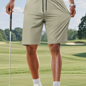TEMU 남성용 경량 통기성 골프 반바지 (탄성 허리 & 드로스트링) - 고탄력 스트레치, 지퍼 포켓, 올 시즌 편안함 (골프, 캐주얼 & 포멀 웨어)