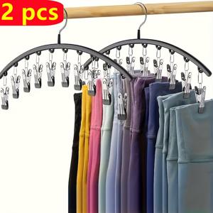 TEMU 2개 세트 스테인리스 스틸 멀티 클립 옷걸이 - 바지, 청바지, 레깅스, 반바지 정리용 공간절약형 옷장 정리함, 11가지 휴일용 옷핀 포함, 휴일 보관,옷장 정리,모던 스토리지,세련된 디자인,내구성 있는 옷걸이,고품질 금속,의류 걸이,패션 애호가