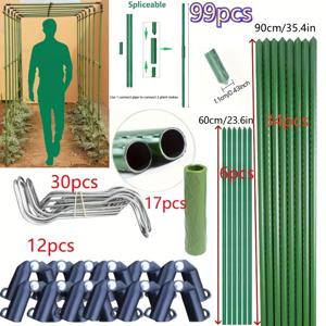 TEMU 포도, 오이, 콩 및 채소용 99피스 세트 180cm 길이 x 180cm 높이 등반용 과일 및 채소 트렐리스 - 토마토, 수박, 호박에 적합한 내구성 있는 금속 코팅 튜브 조립식 견고한 방청 야외 정원 지지대, PET 코팅 코어, 설치 쉬운 재사용 가능
