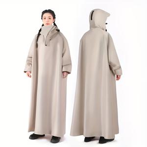 TEMU KHAKI 전기 자전거 및 용 풀 바디 통합 두꺼운 비옷 - 고품질 PU 코팅, 조절 가능한 후드, 지퍼 포켓, 모든 계절 날씨 보호, 비옷, 세련된 디자인, 내구성 있는 비옷
