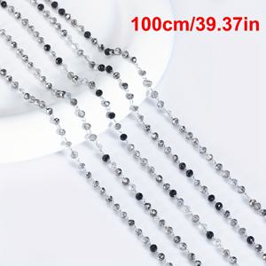 TEMU 1미터 회색 보라색 투명 유리 구슬 스테인리스 체인 목걸이 팔찌 DIY 액세서리