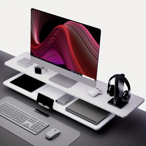 TEMU KEYPOINT 모던 블랙 앤 화이트 듀얼 모니터 스탠드, 높이 조절 가능, 직사각형 디자인, 데스크 오거나이저, 공간 절약형 사무실/가정/학교 작업공간 정리용|모니터받침대