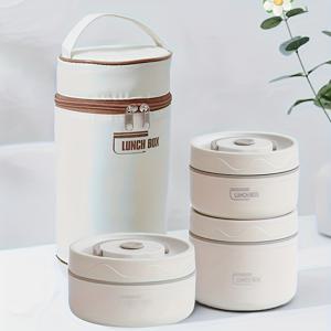 TEMU 사무용 3단 격자형 도시락, 전자레인지 사용 가능 304 스테인리스 스틸 벤토박스, 컴팩트 멀티레이어 도시락