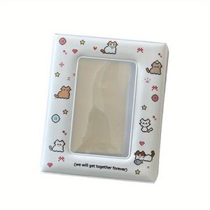 TEMU 1pc 3인치 40슬롯 사진 카드 홀더 - 아이돌 포스트카드, 로모 카드 및 수집 사진을 위한 Kpop 바인더 - 귀여운 동물 및 별 디자인의 흰색 PVC 정리함, 사진 카드 홀더, Kpop 소품, 재미있는 디자인, 내구성 있는 보관
