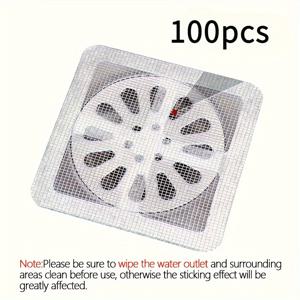 TEMU 100개 자가 접착식 머리카락 걸림 방지 필터 - 드릴 필요 없는 욕실 & 주방 배수구 보호대, 일회용 플라스틱 메쉬 그물망, 샤워기 싱크대 욕조 배수구 커버 (2-in-1 디자인), 간편 설치, 초경량 컴팩트 디자인, 아파트 생활용|욕조