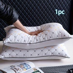 TEMU 1/2개 고급 호텔 침대 베개, 퀼팅 디자인 및 노란색 액센트 - 기계 세탁 가능한 고품질 혼합 색상, 옆/등 수면, 압력 완화 및 편안한 홈 데코 - 크리스마스 할로윈 선물, 침대용 베개, 편안한 수면, 판타지 테마 데코, 부드러운 질감