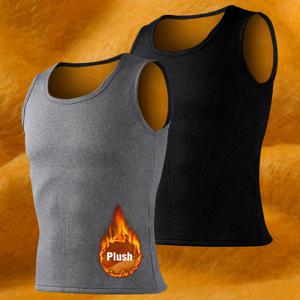 TEMU 2개입 바나나 보이 남성 겨울 플리스 안감 탱크탑 - 폴리에스터 충전재로 보온 슬리브리스 셔츠, 하이킹 및 아웃도어 & 휴가용 레귤러 핏 (그레이 & 블랙), 추위 방지 의류, 세련된 스포티 디자인, 내구성 있는 니트 소재|나시티|민소매