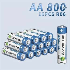 TEMU PUJIMAX AA R06 1.2V 800mAh 충전식 니켈 배터리, 오래 지속되는 대용량, 알람 시계, 전자 저울, 에어컨 리모컨에 적합