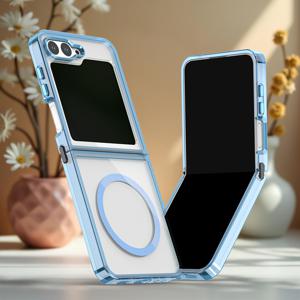 TEMU 갤럭시 Z 플립 5/6용 새로운 자석 젤리 텍스처 우주 영감 투명 케이스. 무선 충전 기능이 있는 매끄러운 소재로 