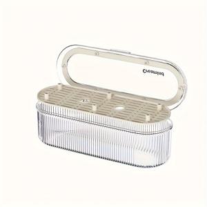 TEMU 파리다바이오 클램셸 식기 보관함 - 방진·방습 방수 플라스틱 정리함, 배수 트레이 포함, 칼·포크·숟가락용 투명 안전 식품용품 홀더 - 공간 절약형 디자인, 현대적인 투명 뚜껑, 내구성 강한 소재, 주방 정리용, 습기 차단 케이스, 작은 공간 생활에 적합