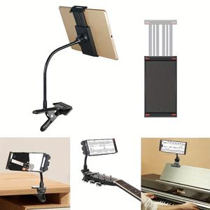 TEMU 360° 조절 가능한 유니버설 폰/태블릿 클립 스탠드, 기타 헤드스톡 및 피아노용 멀티 기능 홀더, 책상용 휴대폰 거치대, 악보 독서, 유연한 위치 조정, 튼튼한 구조, 고품질 클램프, 고즈넥 디자인, 내구성 있는 클램프, 학생용 액세서리