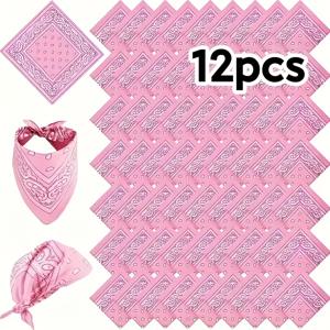 TEMU 12개 가벼운 폴리에스터 핑크 파이즐 밴다 세트 | 서부 코우보이 스타일 핸드케치프와 매칭 헤드밴드, 스카프 마스크, 장식 타이 - 일상 사용, 축제 행사, 문화 행사에 이상적