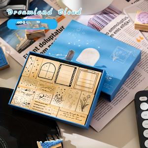 TEMU 꿈과 벚꽃 목재 스탬프 세트 DIY 창의적 장식 재료 베이스 손 계정 스탬프