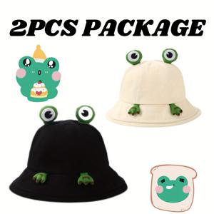 TEMU 2개입 귀여운 큰눈 개구리 버킷햇 - 봄/여름 신상, 트렌디 캐주얼 스타일 인기 상품|벙거지모자|여름모자