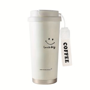 TEMU 530ml 창의적인 웃는 행운 패턴 보온 컵, 패셔너블하고 인기 있는 이중 음료 커피 컵, 열/냉 보온 기능이 있는 휴대용 스테인리스 스틸 보온 컵, 파티 선물, 사무실, 피트니스, 커피/차 애호가, 야외 필수품, 스포츠 필수품, 겨울과 여름 필수품