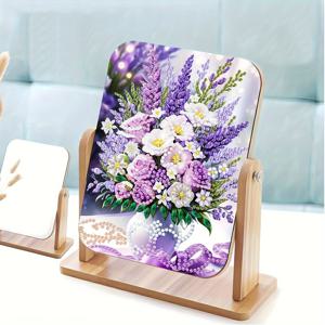 TEMU 1개 회전 페인팅 거울 - 재활용 목재 프레임, 라벤더 라일락 꽃다발, 메이크업용 회전 베이스, 홈 데코, 웨딩, 크리스마스, 할로윈 장식, 아트 액세서리