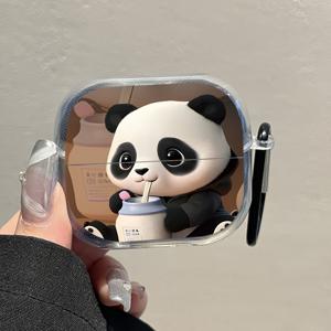 TEMU 삼성 갤럭시 버즈 2/버즈 라이브/Buds3/3 Pro용 고투명 팬더 물병 TPU 케이스 - 키체인 스트랩 포함, 발렌타인데이/부활절/남자친구/ 선물용 소프트 보호 커버