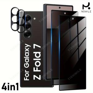 TEMU 갤럭시 Z 폴드 7용 전면 강화 유리 프라이버시 스크린 보호 필름 2개 + 카메라 렌즈 보호 필름 2개, 케이스 호환 가능