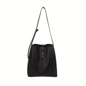 TEMU 여성용 합성 핸드백 - 대용량 토트백 & 핸드백, 골드톤 하드웨어, 일본 하라주쿠 스타일, 베이지/커피 브라운/블랙/화이트, 골드톤 하드웨어, 합성 안감, 구조적 버클 클로저, 일상 및 정장용