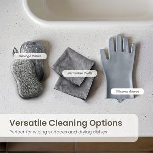TEMU 5개 세트 주방 청소 세트 - 1쌍 실리콘 스크럽 장갑, 2개 양면 마이크로화이버 스펀지 & 2개 천, 접시, 카운터탑, 욕실 등 깊은 청소용