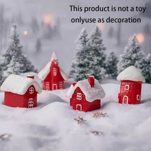 TEMU 4pcs 세트 미니어처 크리스마스 진저브레드 스타일 하우스 - 눈 덮인 지붕 & 화이트 트림 / 레진 겨울 마을 디오라마, 캔디 레드 케이크 하우스 / 실외 휴일 장식, 테이블탑 디스플레이 (지붕 녹음/눈 호환)