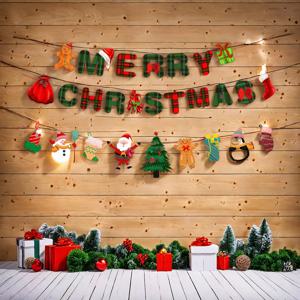TEMU 27피스 크리스마스 장식 세트 - 산타, 눈사람, 순록 & 메리 크리스마스 배너 포함 (실내/외용) - 반짝이는 조명 스타일 가랜드, 화환 및 양말 - 전기 불필요, 쉬운 설치, 내구성 있는 종이 소재로 제작된 홈, 정원, 사무실, 행사용 - 모든 날씨에 안전한 휴일 장식