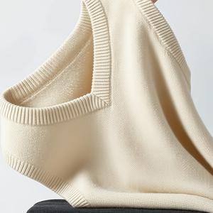 TEMU 남성용 캐주얼 V넥 니트 조끼 - 민소매, 단색, 신축성 있는 원단, 봄 & 가을에 완벽, 다용도 레이어링 조끼, 캐주얼 웨어 조끼|V넥 조끼|민소매 탑|신축성 있는 원단