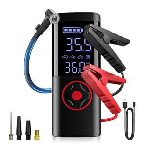 TEMU 긴급용 자동차 점프 스타터 & 타이어 공기 주입기 2-in-1 - LED 디스플레이, 실시간 압력 모니터링, USB-C 고속 충전, 150PSI 공기 압축기 & 손전등 내장, 배터리 부족/타이어 펑크 시 전원 불필요, 컴팩트 디자인|보조배터리|타이어|보조배터리20000
