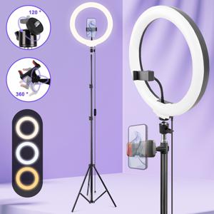 TEMU UEGOGO 12인치 LED 링라이트 + 63인치 이동식 삼각대, 듀얼 카메라 클립 & USB 전원 - 견고한 조절형 스탠드와 안정적인 베이스, 색상 변경 효과(웜화이트/쿨데일라이트) 포함 (메이크업, 사진촬영, LIVE방송, 비디오녹음용) - 스마트폰, DSLR, 미러리스 카메라 호환 - 완벽한 크리스마스 선물