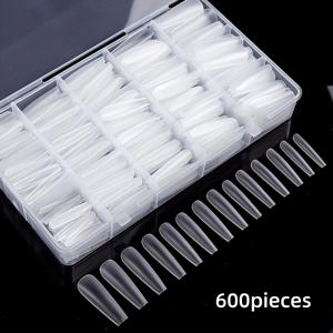 TEMU 600개 세트 박스 포장 무광 투명 인조 네일 팁 - 숏 & 롱 T자형 풀커버 프레스온 네일, 매트 팁 연장 네일, 살롱 & 홈 DIY용 쉬운 적용 네일 키트 (600개, 대용량 팩)