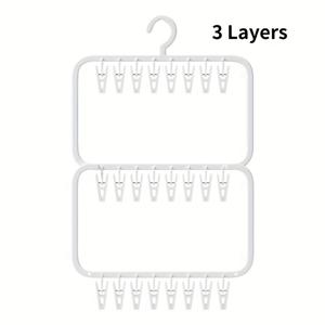 TEMU 2단/3단 헤비듀티 플라스틱 멀티클립 건조 행거 - 흰색 클립 포함, 공간 절약형 스탠딩 옷걸이 (양말, 속옷, 액세서리, 팬티, 의류용) - 옷장, 욕실, 기숙사 정리대 (후크 불필요), 건조대