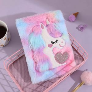 TEMU 소녀 청소년을 위한 귀여운 인형 모양의 부드러운 노트북 플러시 다이어리, 퍼지 저널 쓰기 패드, 매직 컬러 A5 라인 160페이지|다이어리|일기장