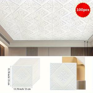 TEMU 100pcs 3D 자체 접착 비닐 벽지 스티커, 분리 가능한 폼 벽돌 벽 장식, 방수 및 방습, 침실, 거실, 부엌 개조를 위한 벽돌 석재 및 나무 스타일 (1 롤)|스티커