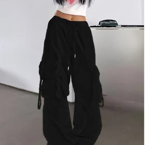 TEMU 여성용 카고 바지 (대형 포켓) - /뉴트럴 트라우저, 탄성 허리 밴드 & 드로스트링, 사계절 캐주얼 작업복 바지 (일상복 & 포멀룩), 다용도 의류, 기능성 디자인, 내구성 좋은 원단, 아웃도어 애호가|냉장고바지|바지|여름바지