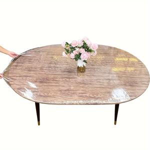 TEMU 탄력 있는 가장자리가 있는 투명한 타원형 비닐 테이블보 - 야외 파티오, 정원 및 식탁용 내구성 플라스틱 테이블 보호대, 쉬운 가시성을 위한 투명 디자인, 정원 테이블 커버 | 현대적인 테이블 커버 | 신축성 커버, 테이블 장식, 타원형 테이블 커버 탄력적, 야외 테이블 커버, 정원 가구 커버, 야외 가구 커버