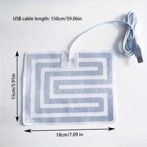 TEMU 1pc 그래핀 USB 히터 패드, 15X18Cm, 저전압 5V (8W) 전기 가열 요소, 다목적 열 패키지, 1.5M USB 케이블 포함, 허리, 열 상자, 마우스 패드, 발 따뜻기, 장갑, 무릎 패드, 신체 압축, 배터리 필요 없음