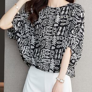 TEMU 여성용 캐주얼 기하학 프린트 여름 셔츠 - 레드 & 화이트 반팔 라운드넥 블라우스, 세탁기 사용 가능한 가벼운 상의, 생동감 있는 패턴, 비침 방지 원단