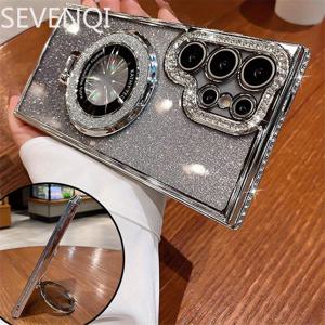 TEMU 삼성 S21, S22, S23, S24 울트라 및 S25U용 그라데이션 글리터 라인스톤 자석 케이스, 렌즈 보호 및 충격 방지 기능이 있는 디자인입니다.