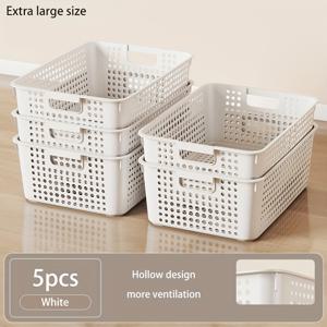 TEMU 스타일 플라스틱 수납함 5개 세트, 다용도 중공 정리함, 가정, 사무실, 교실 및 게임룸용, 문서 및 가정용품 정리에 완벽, 서랍 및 탁상 사용 가능, 내구성 있고 스타일리시한 디자인, 사무용품 및 액세서리, 선반 바구니