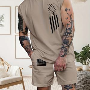 TEMU 남성용 스포츠 슈트, 민소매 조끼 탑과 반바지 투피스 세트, 3D 국기 프린트 패턴, 훈련 및 캐주얼 여름 외출에 적합