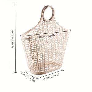 TEMU 1개 레트로 80년대 스타일 젤리 플라스틱 쇼핑 바구니 - 고품질 홀로우 아웃 디자인, 다용도 비치백 & 이스터 바구니 (소녀용), 가벼운 무게와 내구성 있는 장바구니, 피크닉 또는 파티용 재사용 가능한 쇼핑백, 소품 캐리어, 장식 손잡이, 직조 질감, 선반 바구니